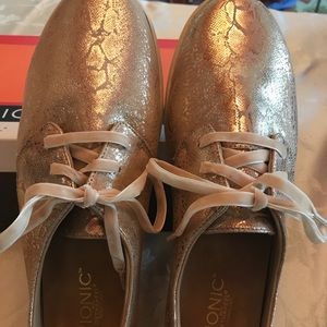 Gold lace up sneakers